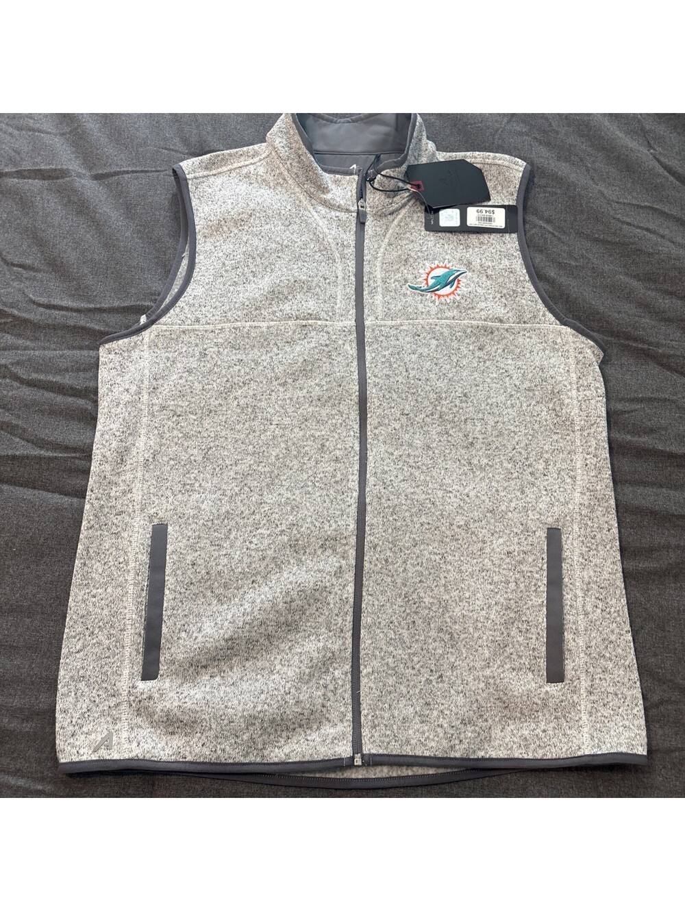 Antigua NFL Dolphins Gray Full Zip Vest XL